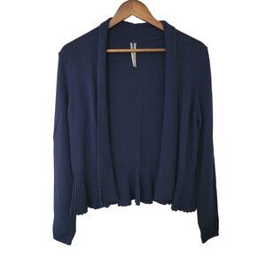 Anthropologie Banlieue Peplum Open Front Cardigan Sweater Womens Size XS Navy